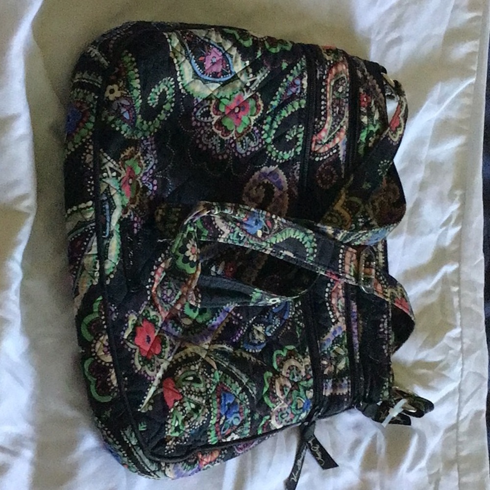 Vera Bradley Black and Green Shoulder Bag with Paisley Design